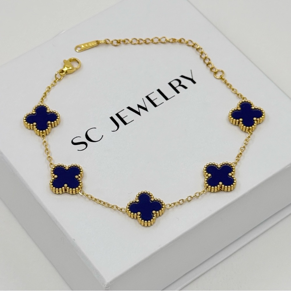 Royal Blue Clover Bracelet | Double Sided | Four Leaf - Picture 3 of 11